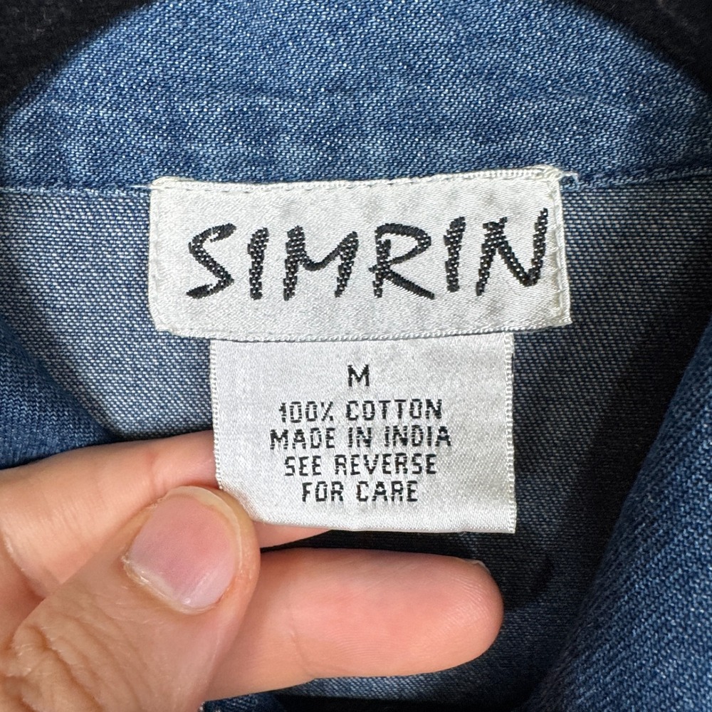 VTG Simrin Top Womens M Blue Denim Embroidered Floral Boho Cowgirl Ranch Prairie - Picture 7 of 11